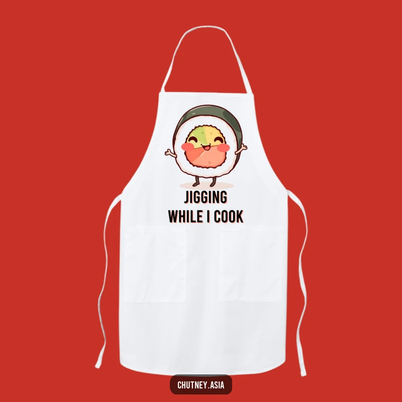 Funny Sushi Jig Apron: Chef's Smile with Smiling Roll Jigging, Kitchen Fun Funny Gift