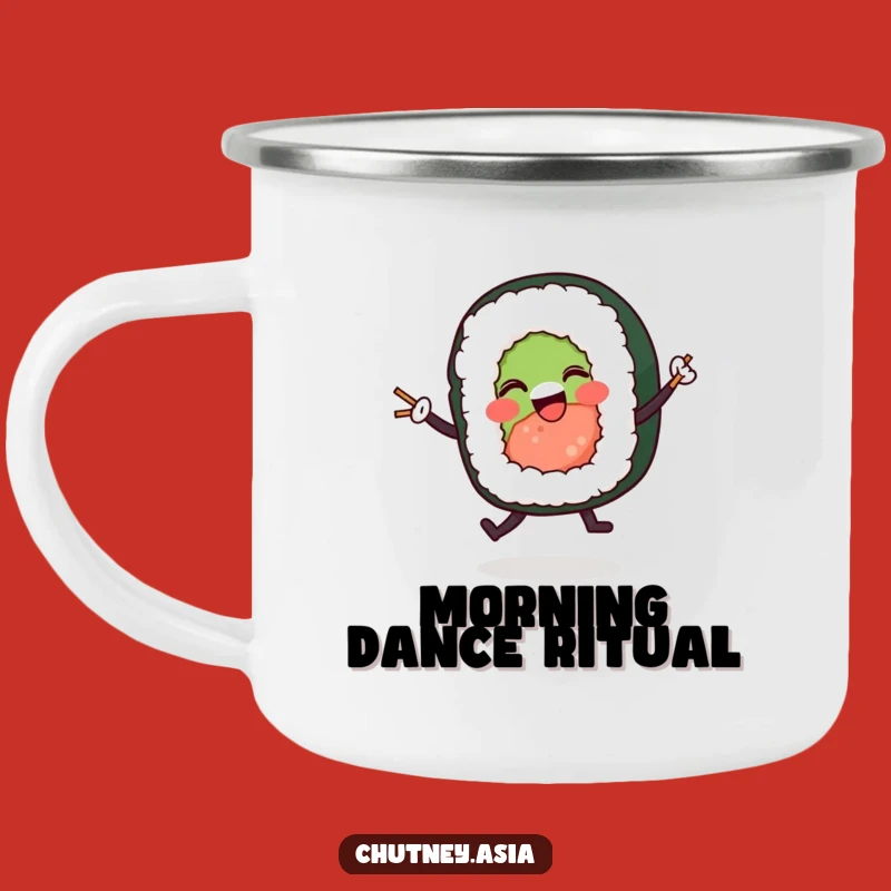 Funny Sushi Roll Dancing Camping Mug - Adventure Fuel with Humorous Foodie Fun