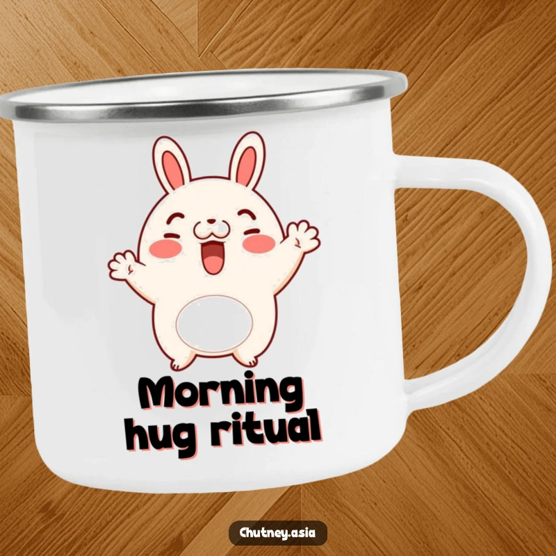 Funny bao bun wave camping mug featuring a cheerful bao bun character offering a friendly wave, perfect for outdoor enthusiasts.