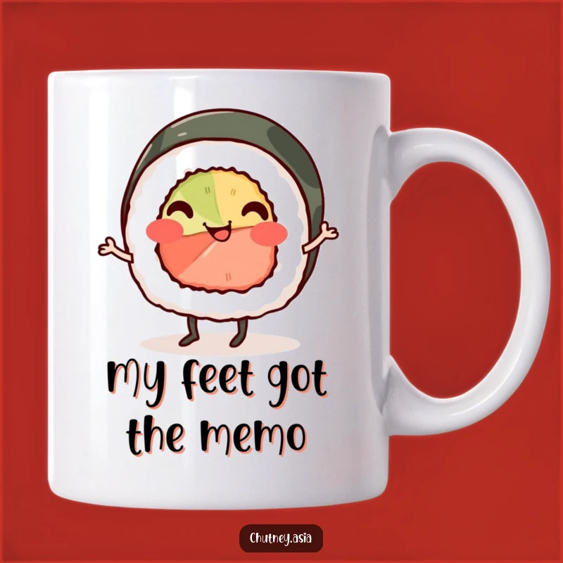 Funny Sushi Jig Mug: Adorable Smiling Roll Doing a Cheerful Jig, Perfect Funny Gift