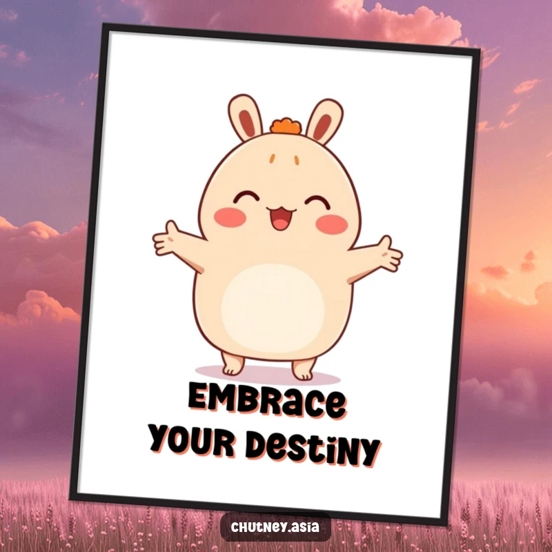 Funny bao bun digital art print, happy with arms outstretched, ready for a friendly embrace, high-quality and heartwarming.