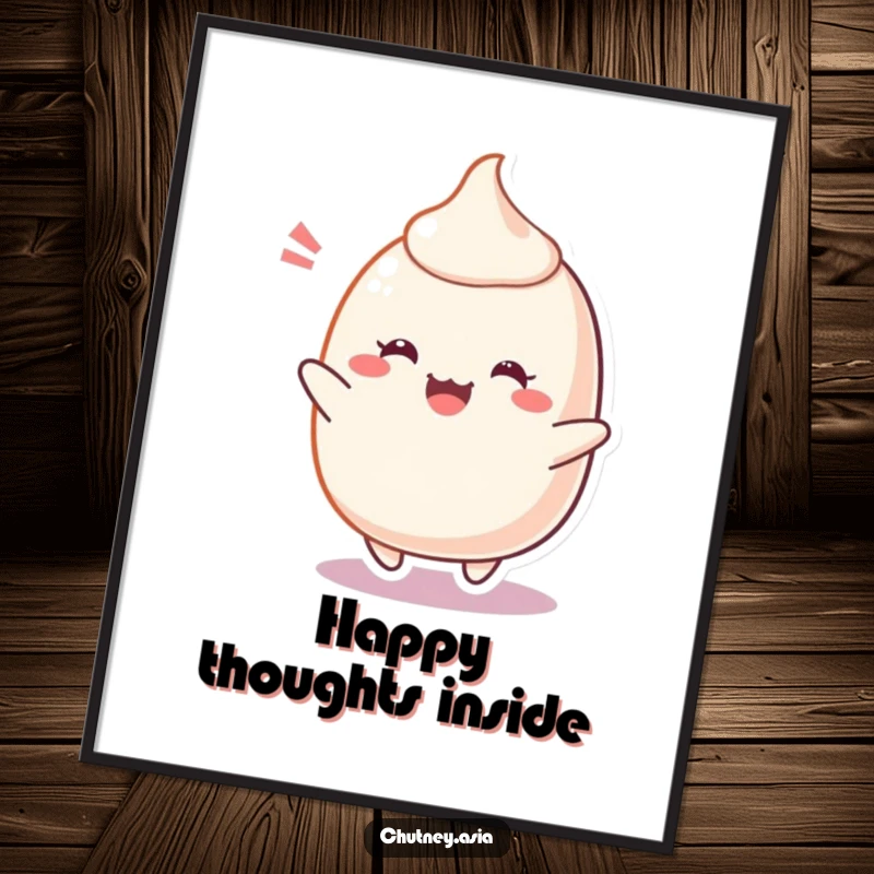 Funny Blushing Mochi Digital Art Print: A cheerful mochi character bouncing with delight, ready to brighten any space with instant cute humor, a perfect funny gift.