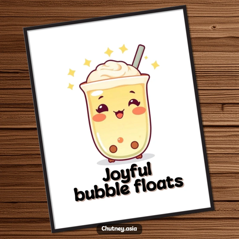 Funny Boba Tea Twinkle Digital Art Print: a cheerful, twinkling boba tea character bobbing happily, perfect for instant wall decor and a cute funny gift.
