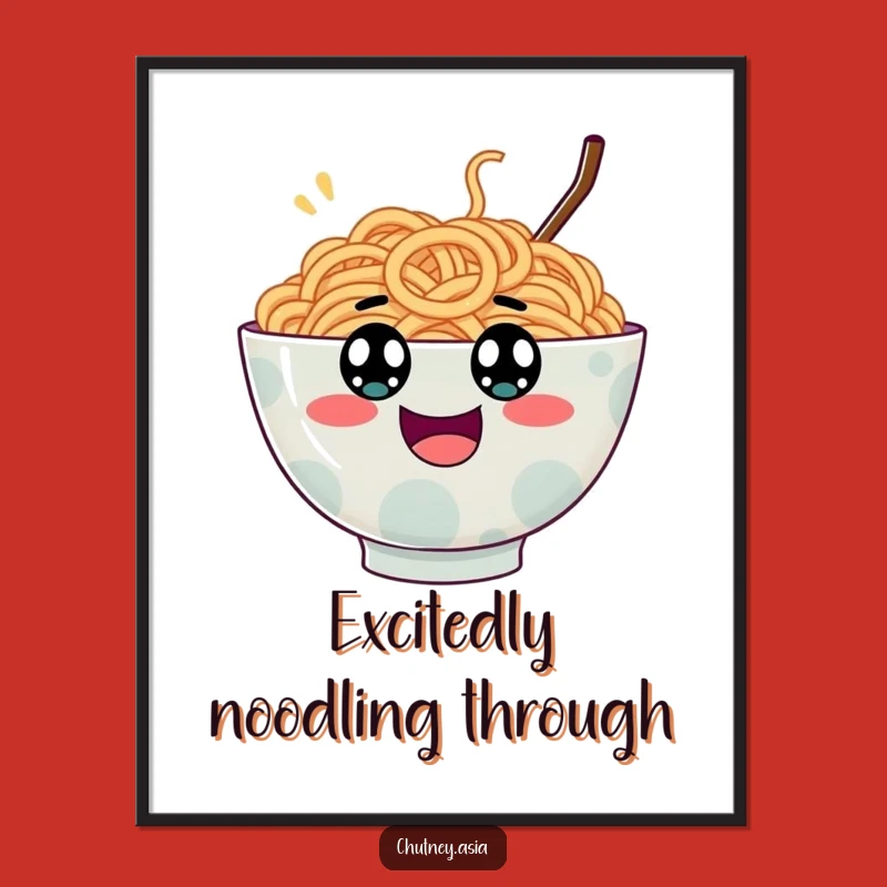 Funny Ramen Bounce Digital Art: Googly Eyed Bowl Bouncing, Instant Decor Funny Gift