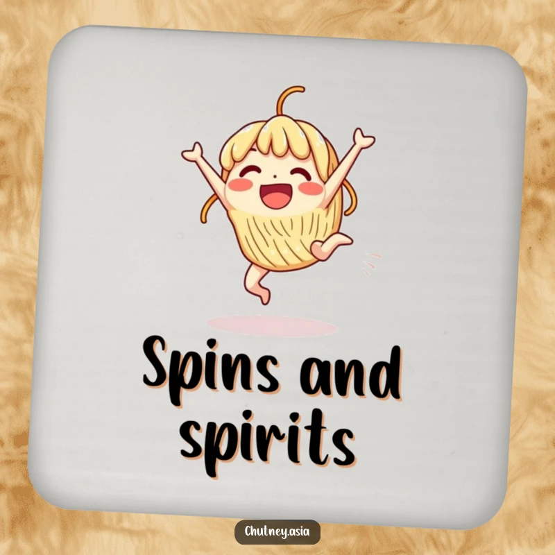 Funny Coaster: An excited, beaming noodle character performs a cartwheel, adding fun to your table.
