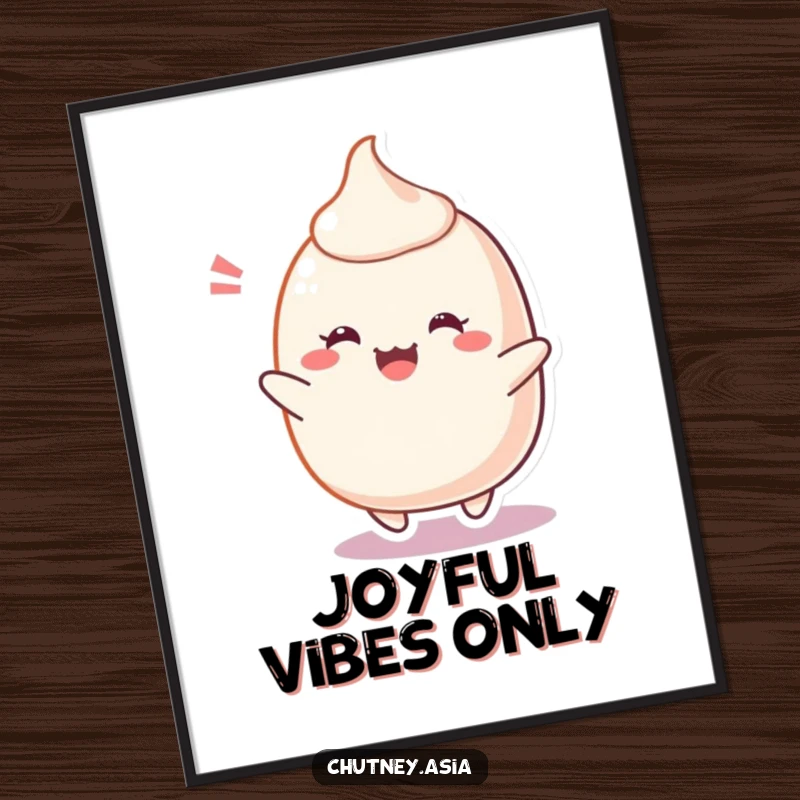 Funny Mochi Poster featuring a cheerful, blushing mochi character joyfully bouncing, adding a splash of delightful humor to any wall space, a great gift.