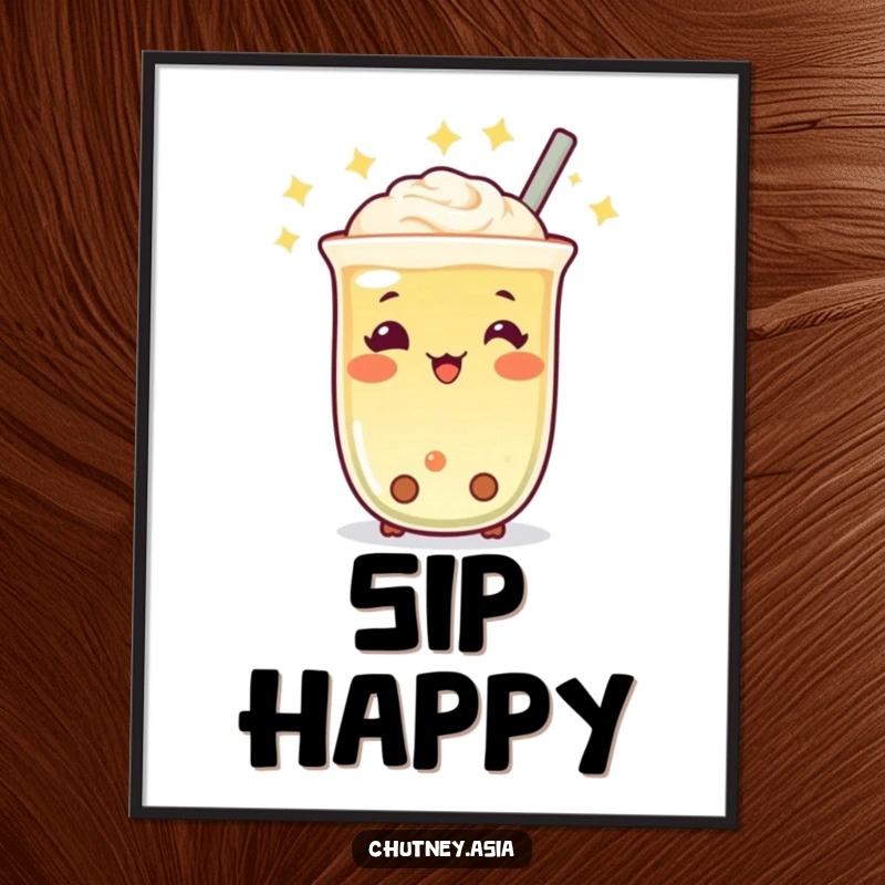 Funny Boba Tea Twinkle Poster featuring a cheerful, twinkling boba tea character bobbing, adding a splash of cute humor and positive vibes, a great funny gift.