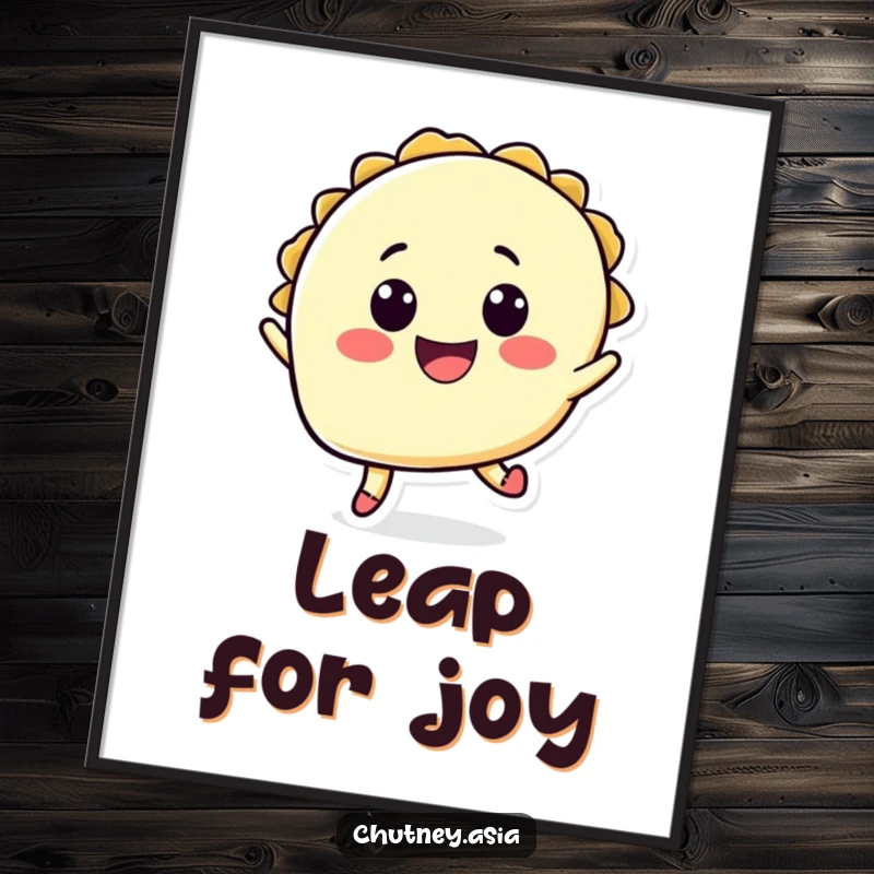 Funny taco jump poster depicting a happy taco character in an exuberant leap, bringing vibrant Mexican-inspired humor to any room.