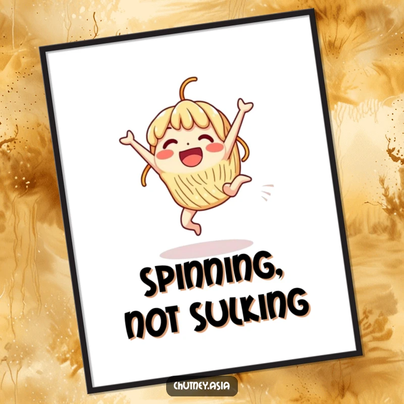 Funny Poster: An excited, beaming noodle character performs a high-energy cartwheel, full of life and joy.