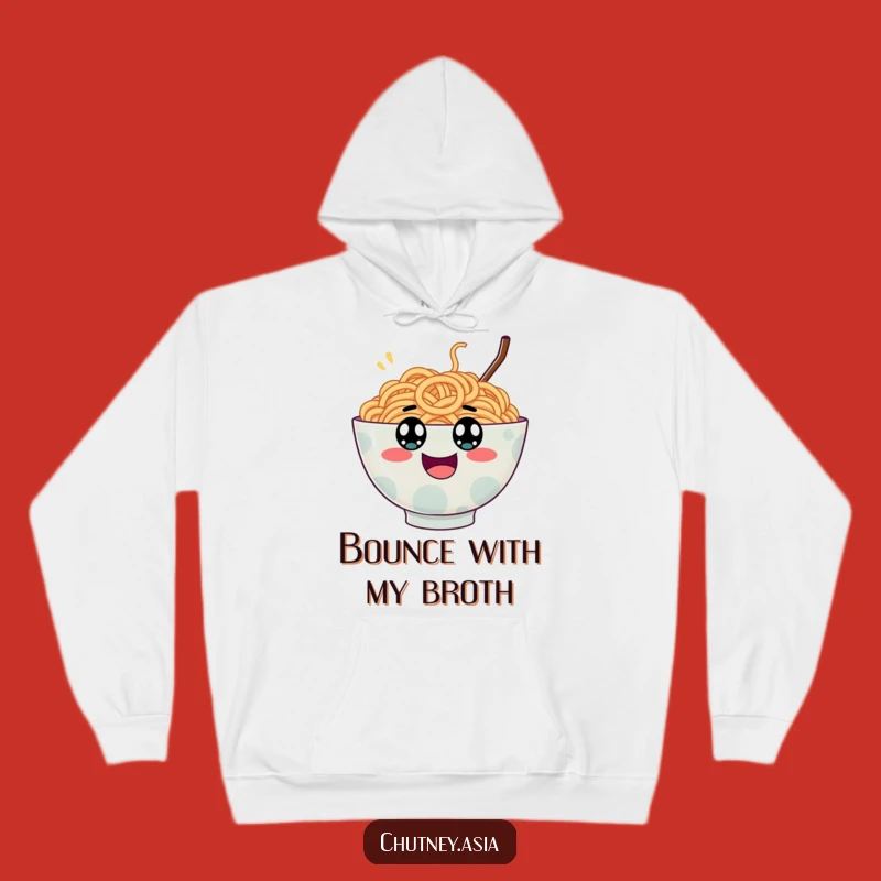 Funny Ramen Bounce Hoodie: Cozy Googly Eyed Bowl Bouncing Excitingly, Warm Funny Gift