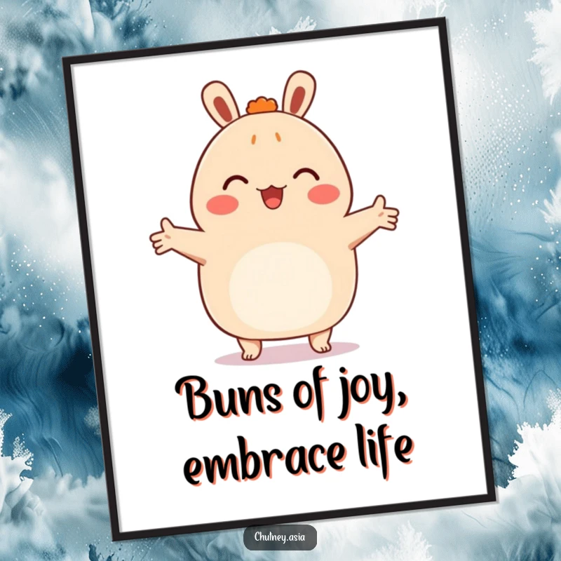 Funny Free Printable Wall Art: A happy bao bun with arms outstretched, offering a friendly, comforting embrace.