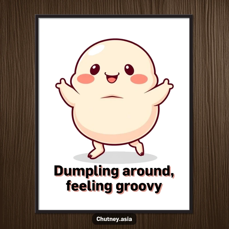 Funny Free Printable Wall Art: A dumpling with exaggerated, wiggly feet, dancing energetically to add life to a room.