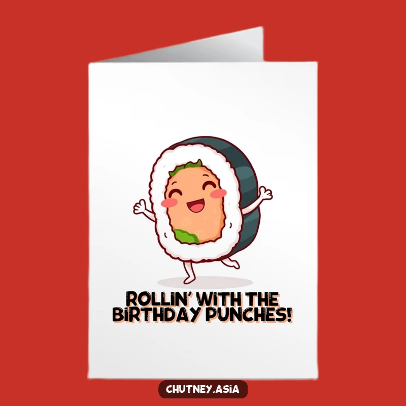 Free Printable Birthday Card: Funny Sushi Roll Jig Downloadable Gift for Foodies