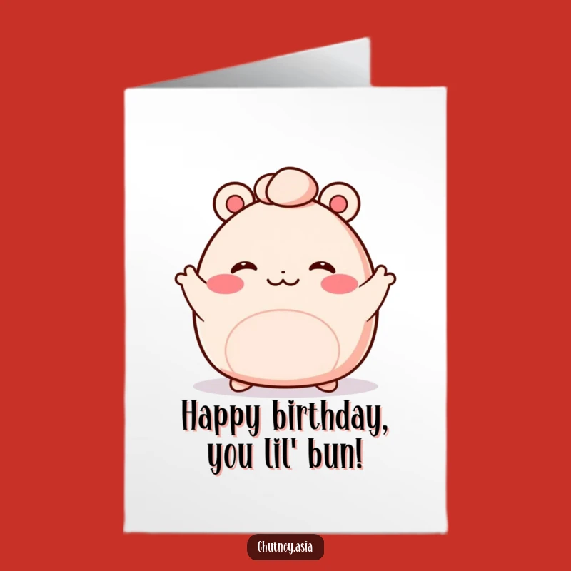 Free Printable Birthday Card: Waving Bao Bun Downloadable Cute Gift for Foodies