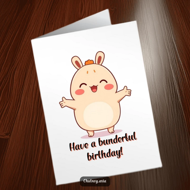 Funny Free Printable Birthday Card: Happy bao bun with arms outstretched, ready to give a big birthday hug.