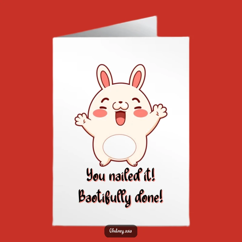 Free Printable Congrats Card: Waving Bao Bun, Friendly Downloadable Gift for Success!