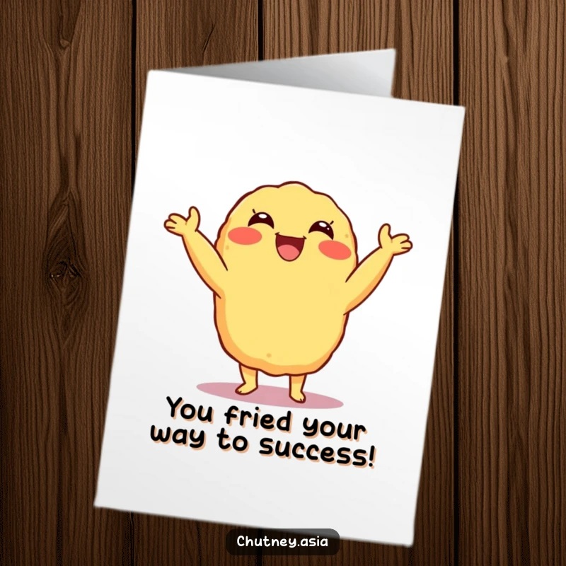 Funny Free Printable Congratulations Card showing a delighted Tempura character shimmying with excitement.