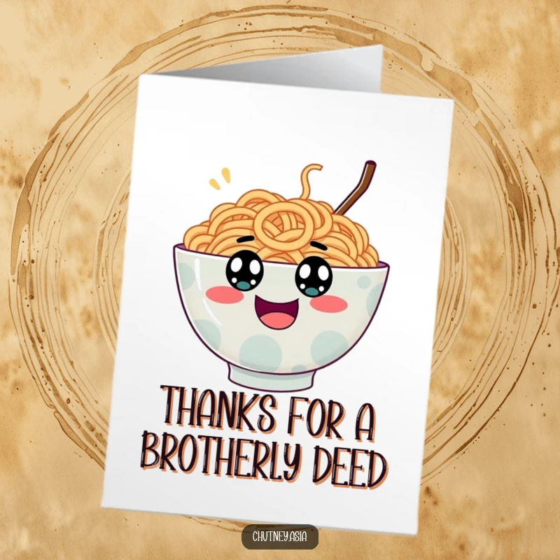 Funny Free Printable Thank You Card: A wobbly ramen bowl with googly eyes bouncing excitedly, showing appreciation.