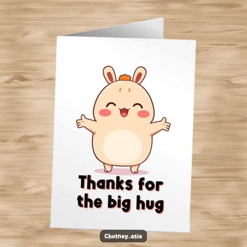 Funny Free Printable Thank You Card: Happy bao bun with arms outstretched, ready to give a warm, thankful embrace.