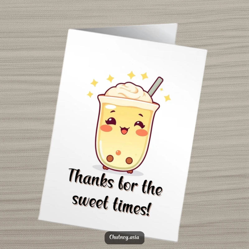 Funny Free Printable Thank You Card featuring a cheerful Boba tea character bobbing gratefully.