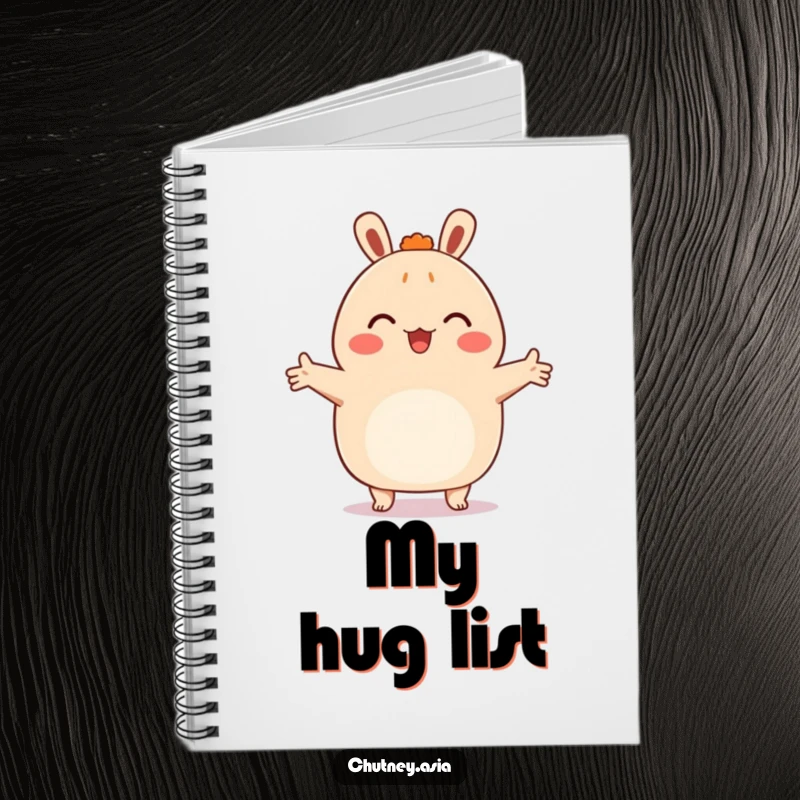 Funny bao bun notebook, happy with arms outstretched, ready to embrace, perfect for writing with a touch of warmth.