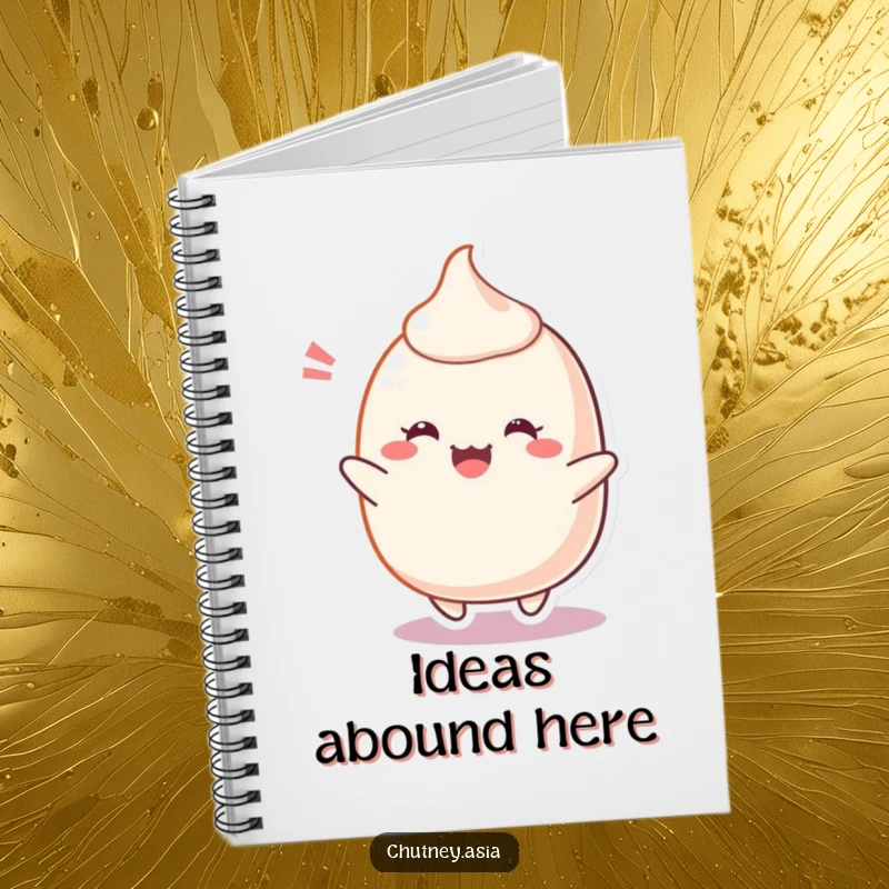 Funny Mochi Notebook with a cheerful, blushing mochi character bouncing with delight, perfect for notes and ideas, a cute and useful funny gift.