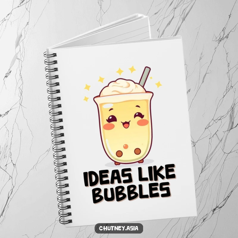 Funny Boba Tea Twinkle Notebook with a cheerful, twinkling boba tea character bobbing, perfect for notes and ideas, a cute funny gift.