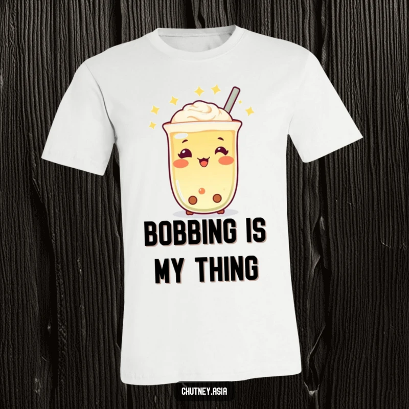 Funny Boba Tea Twinkle T-Shirt with a cheerful, twinkling boba tea character bobbing happily, perfect for showing off personality and love for boba, a great funny gift.
