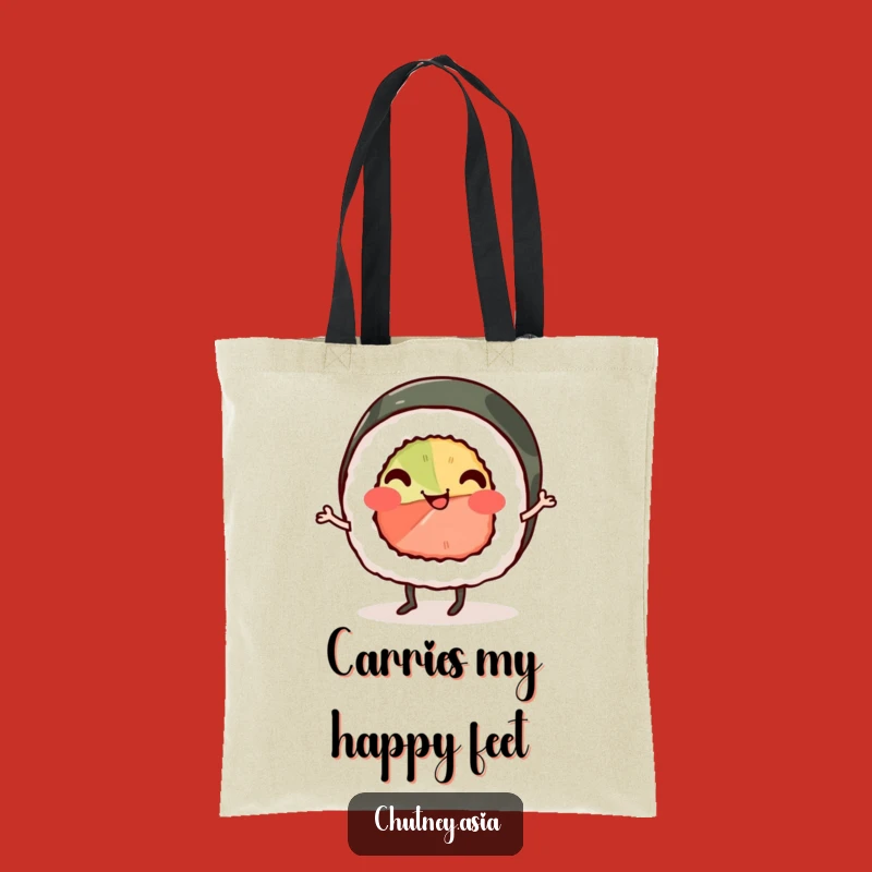 Funny Sushi Jig Tote Bag: Adorable Smiling Roll Doing a Cheerful Jig, Practical Funny Gift